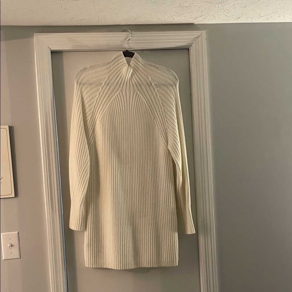 Elegant Cream Ribbed Sweater Dress